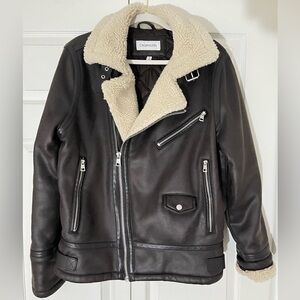 calvin klein men's faux shearling motorcycle jacket 🧥